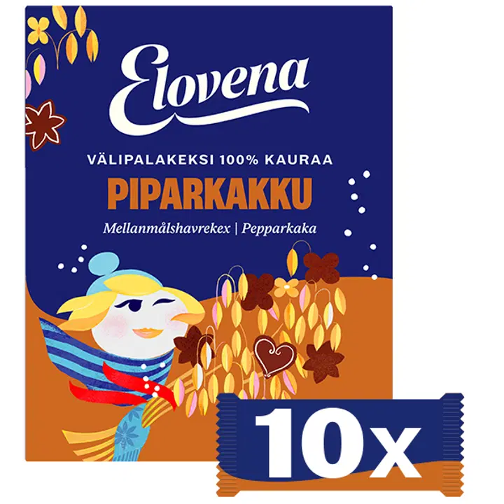 Elovena 10x30g piparkakku täysjyvävälipalakeksi 100% kauraa