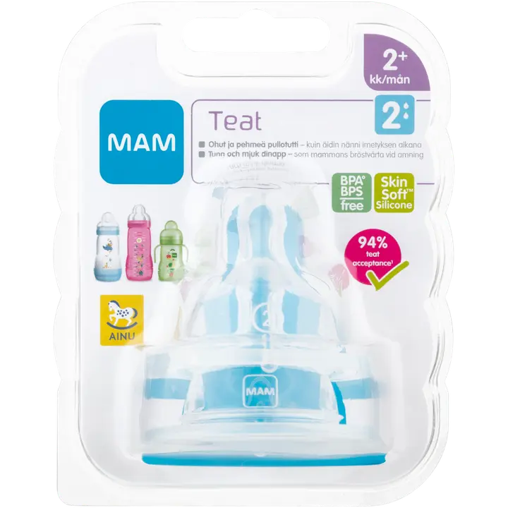 Mam Teat silikoonist pudelilutt, 2-avaga, alates 2-elukuust, 2 tk