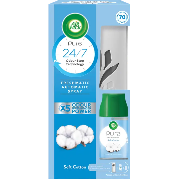 Air Wick Pure õhuvärskendaja komplekt täitega, Soft Cotton 250 ml
