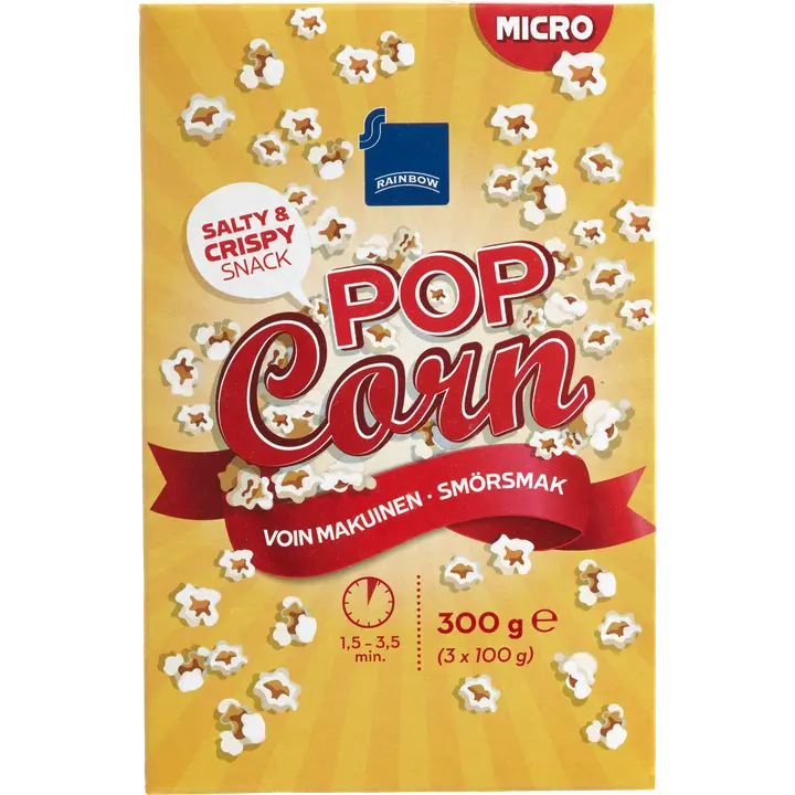 Rainbow voin makuinen mikropopcorn 3x100g
