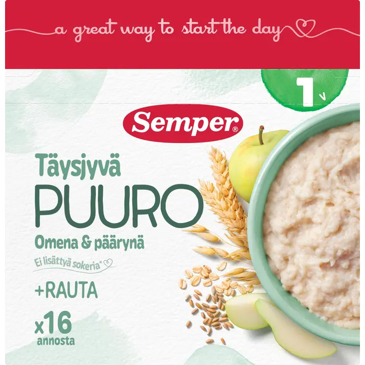 Semper Täysjyväpuuro Päärynä & omena 1v puurojauhe 530g
