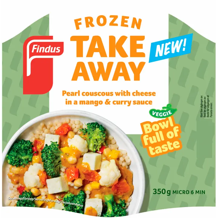 Findus Take Away Pearl couscous with cheese and Indonesian mango curry sauce 350g