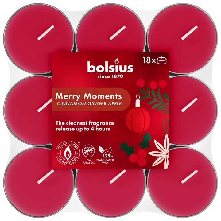 Bolsius True Glow – Lämpökynttilät – Merry Moments – 18 kpl/pakkaus