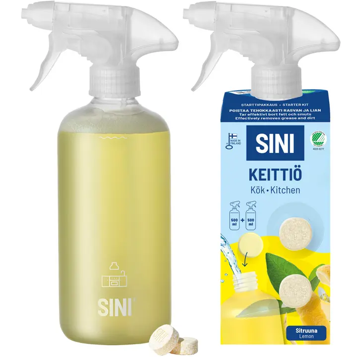 SINI Keittiöpuhdistusaine, starttipakkaus – pullo + 2 tablettia