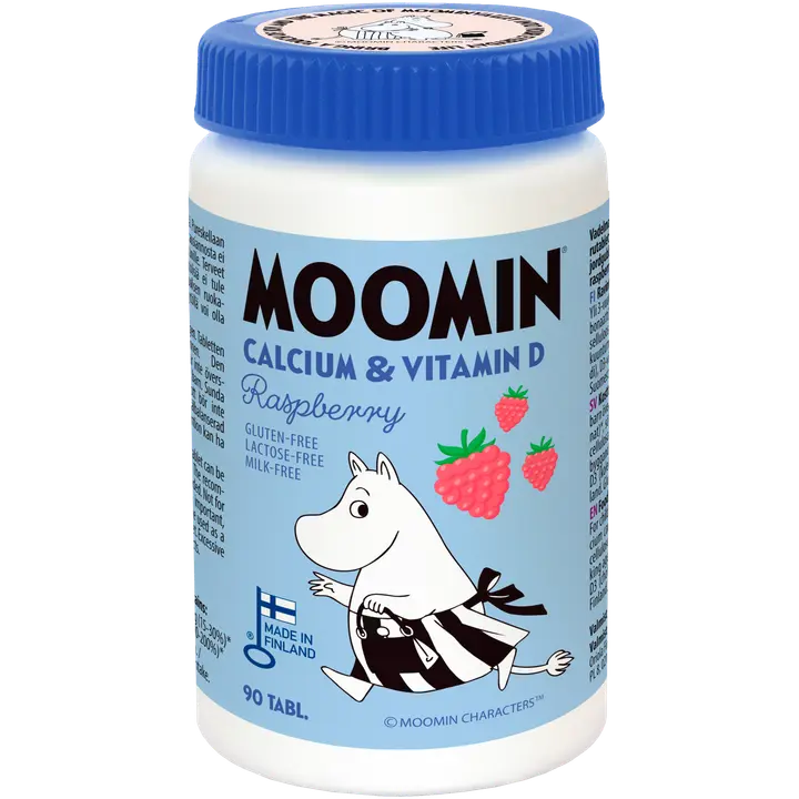 Moomin muumi multivitamiinid  Kaltsium &D-vitamiin vaarikamaitselised 90 tabletti