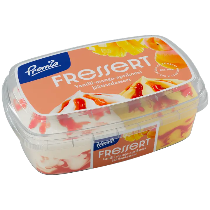 Premia vanilli- ja mango-koorejäätis aprikoositäidisega 400 g/800 ml