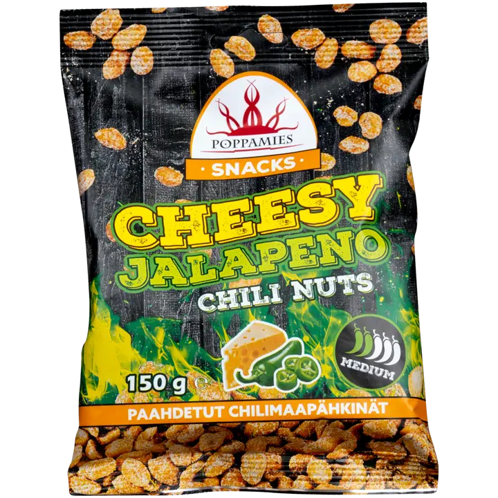 Poppamies Snacks Cheesy Jalapeno Chili Nuts maapähkinät 150g