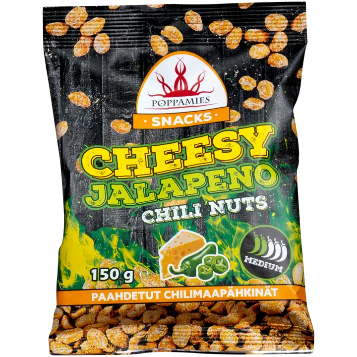 Poppamies Snacks Cheesy Jalapeno Chili Nuts maapähkinät 150g