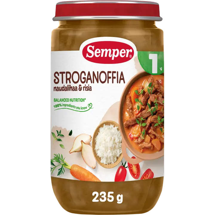 Semper Stroganoffia, naudanlihaa & riisiä 1v lastenateria 235g