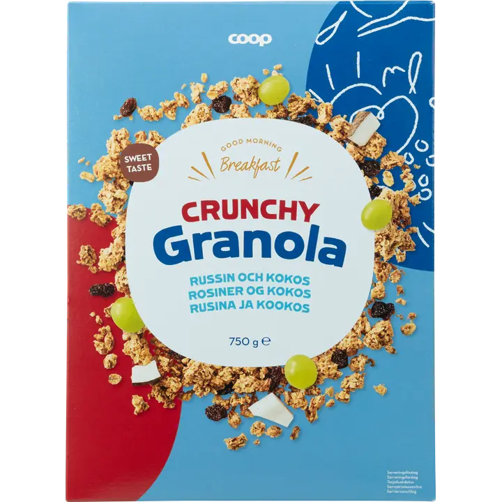 Coop crunchy granola rusina ja kookos 750 g