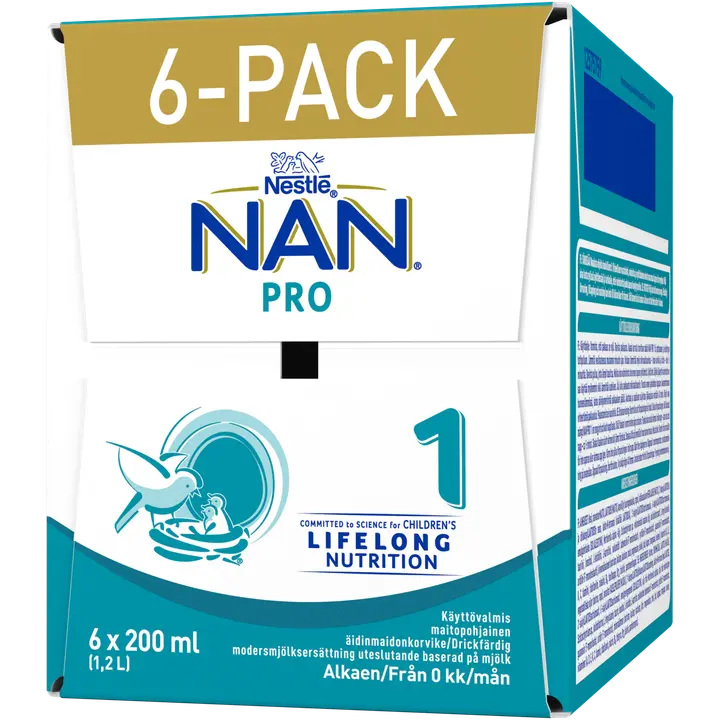 6x Nestlé NAN PRO 1 Äidinmaidonkorvike 200ml