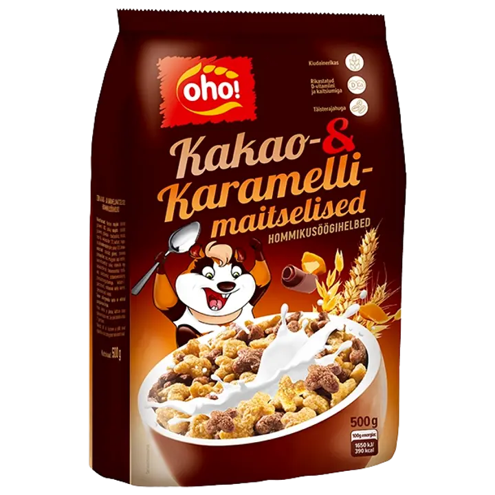 Oho kakao-ja karamellimaitselised teraviljahelbed 500g