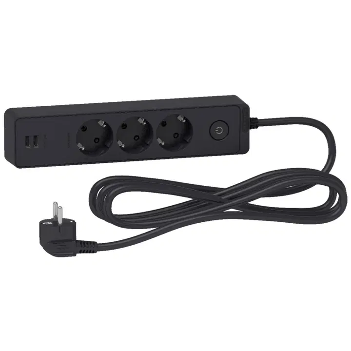 Schneider jatkojohto 3-os+2xUSB 3m MSK 3G1.5 musta