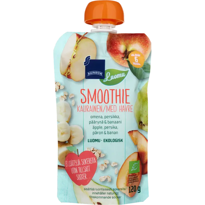 Rainbow smoothie kaura, omena, persikka & päärynä luomu 120 g 6 kk