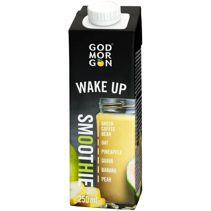 God Morgon Wake Up smoothie vihreä kahvipapu-kaura-ananas-guava-banaani-päärynä 250 ml