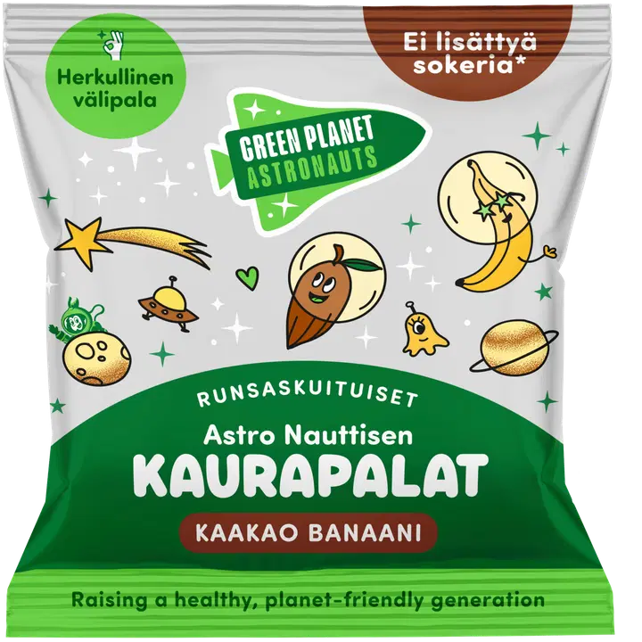 Luomu Green Planet Astronauts Astro Nauttisen Kaurapalat Kaakao-Banaani 40g