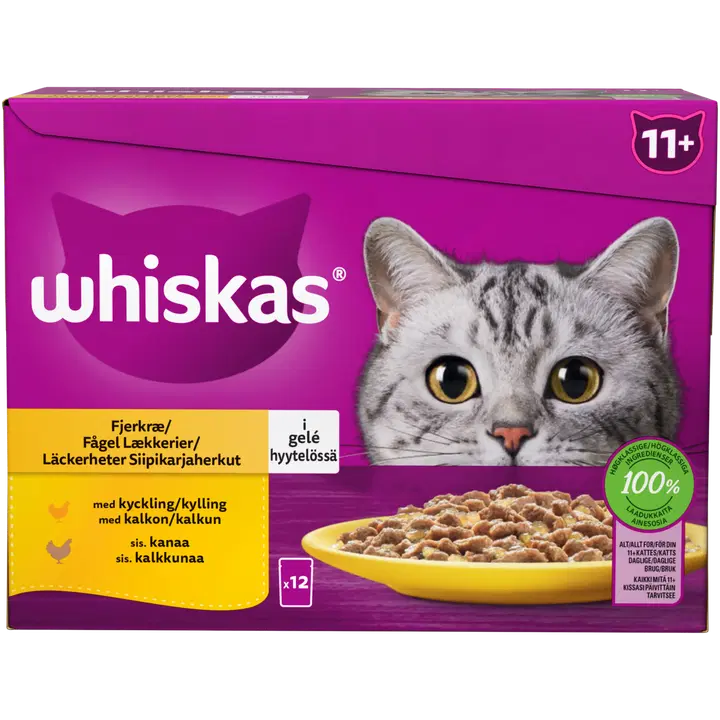 Whiskas 11+ kassitoiduvalik linnulihaga tarretises 12x85g