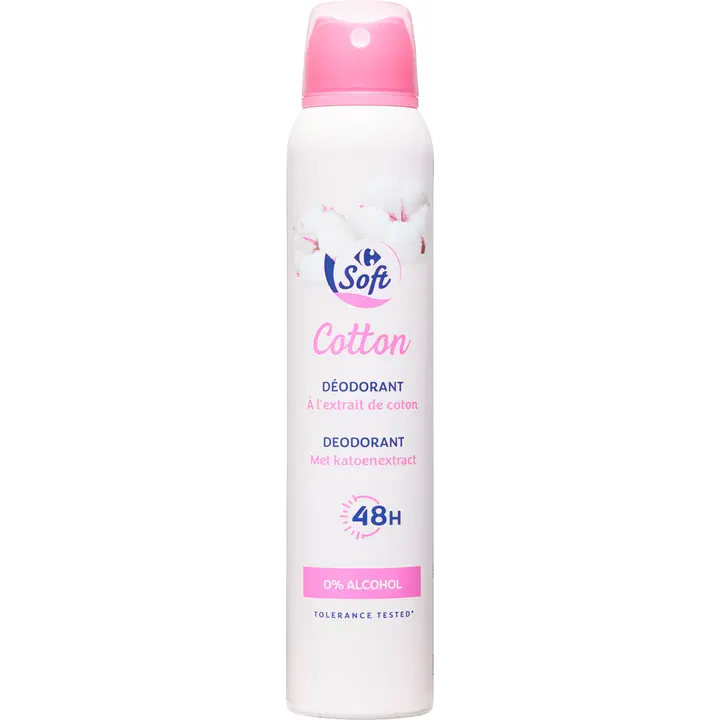 Carrefour Cotton spreideodorant 0% alkoholi 200ml