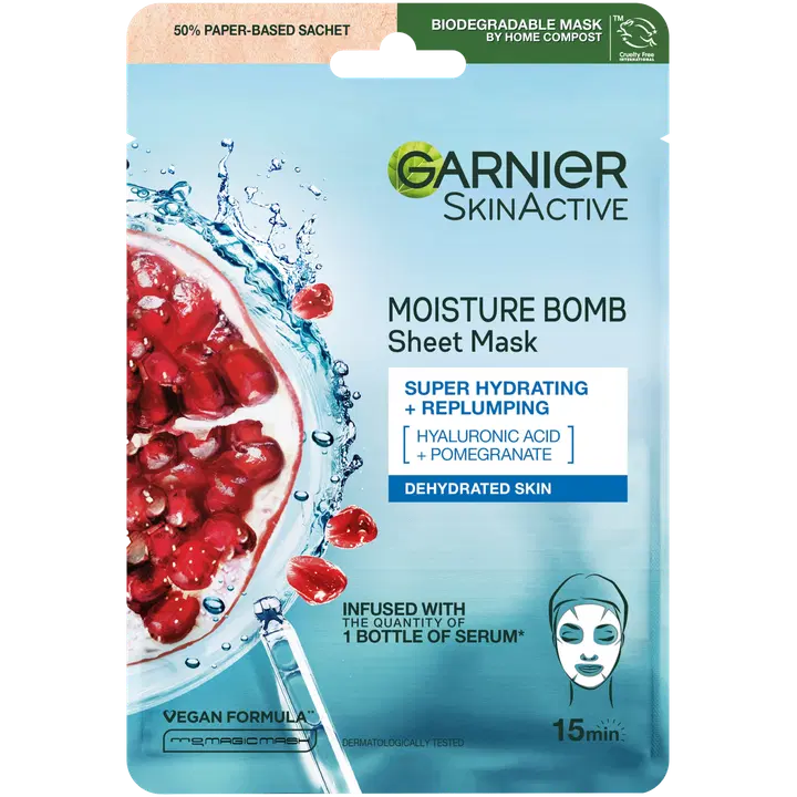 Garnier Moisture bomb kangasmask hüaluroonhappe ja granaatõunaga 1tk