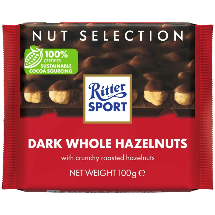 Ritter Sport tume šokolaad tervete metspähklitega 100g