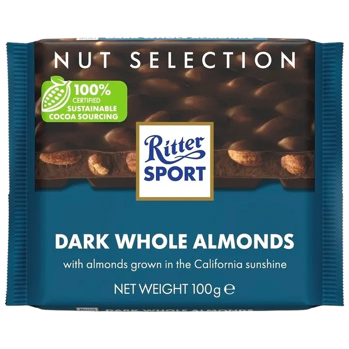 .Ritter Sport tume šokolaad tervete mandlitega 100g