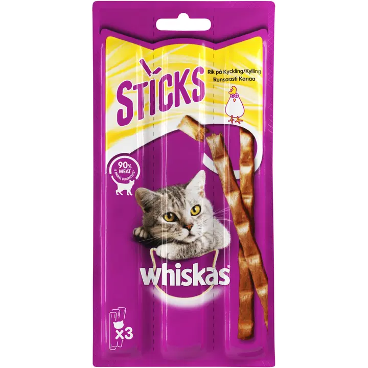 Whiskas närimispulgad täiskasvanud kassidele kanalihaga 3 x 6 g