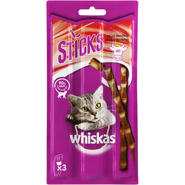 Whiskas närimispulgad täiskasvanud kassidele härjalihaga 3 x 6 g