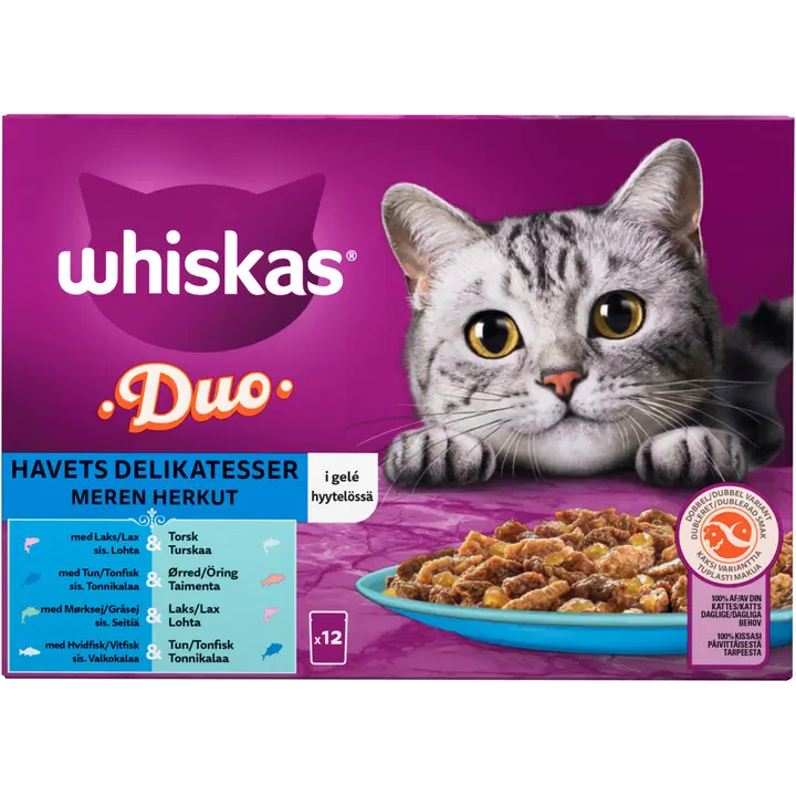 Whiskas 1+ Duo Ocean Delight kassitoiduvalik tarretises 12x85g