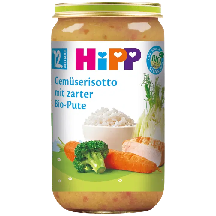 HiPP köögiviljarisoto hõrgu kalkunilihaga öko al. 12. kuust 250g