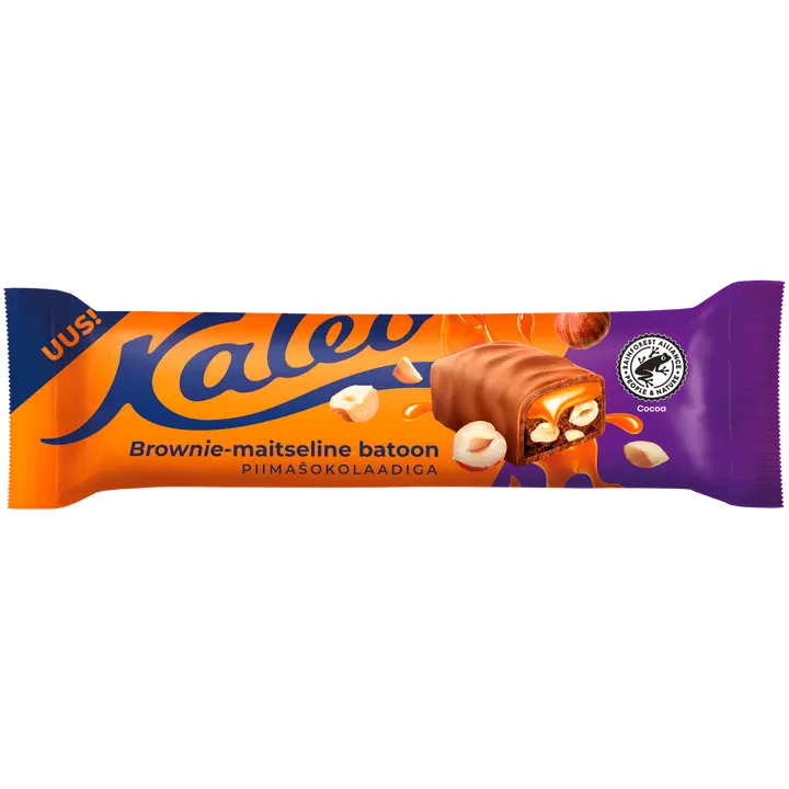 Kalev brownie-maitseline batoon karamelli ja metspähklitega piimašokolaadis 50g