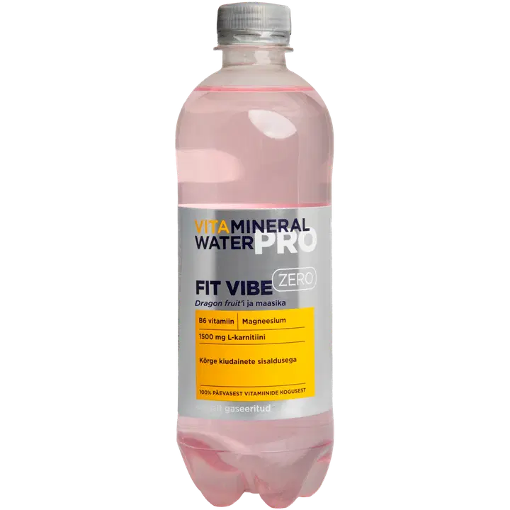 .Vitamineral Water PRO Fit Vibe draakonivilja-maasikamaitseline suhkruvaba mineraliseeritud vitamiinidega jook 500 ml
