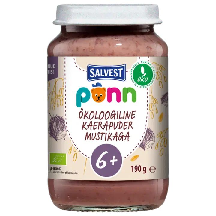 Põnn Öko Kaerapuder mustikaga 190 g (6+)
