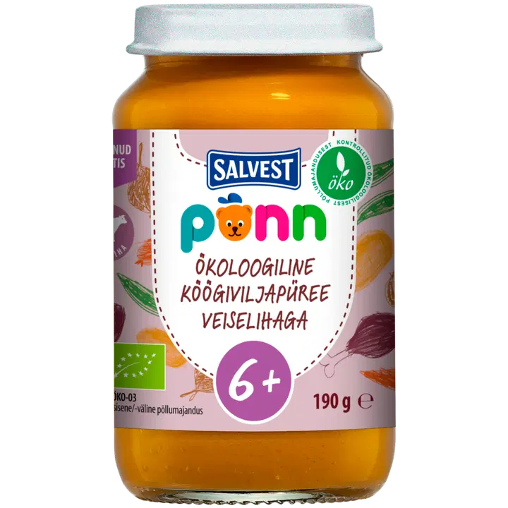 Põnn Ökoloogiline Köögiviljapüree veiselihaga 190 g, alates 6-elukuust