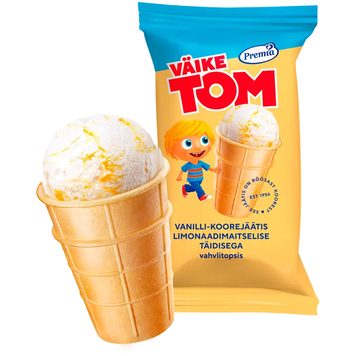 Väike Tom Vanilli-Koorejäätis limonaaditäidisega vahvlitopsis 70g/120 ml
