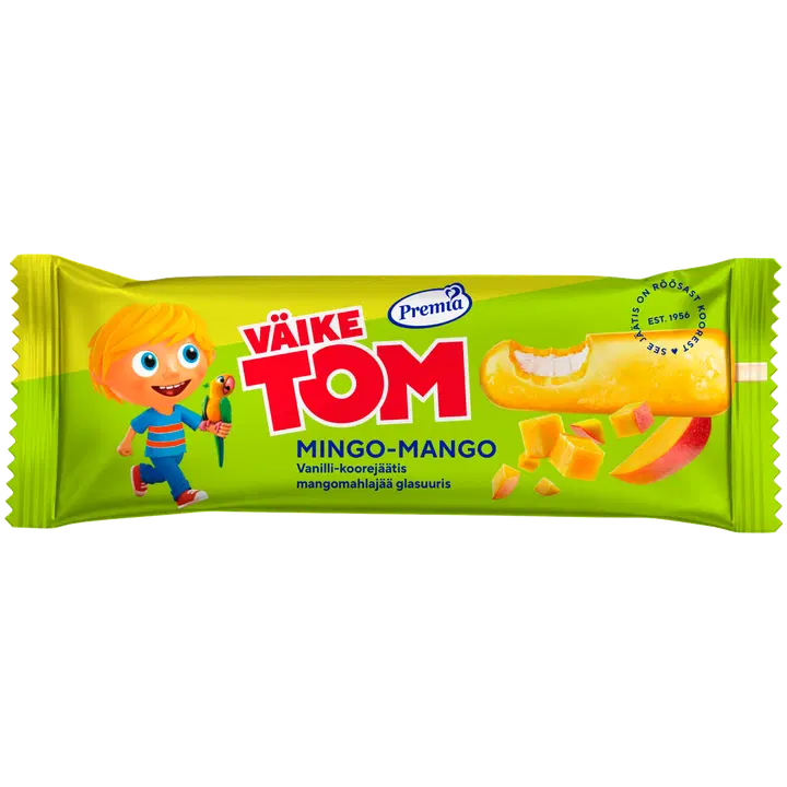 Väike Tom Mingo-Mango vanilli-koorejäätis mangomahlajää glasuuris 60g/74 ml