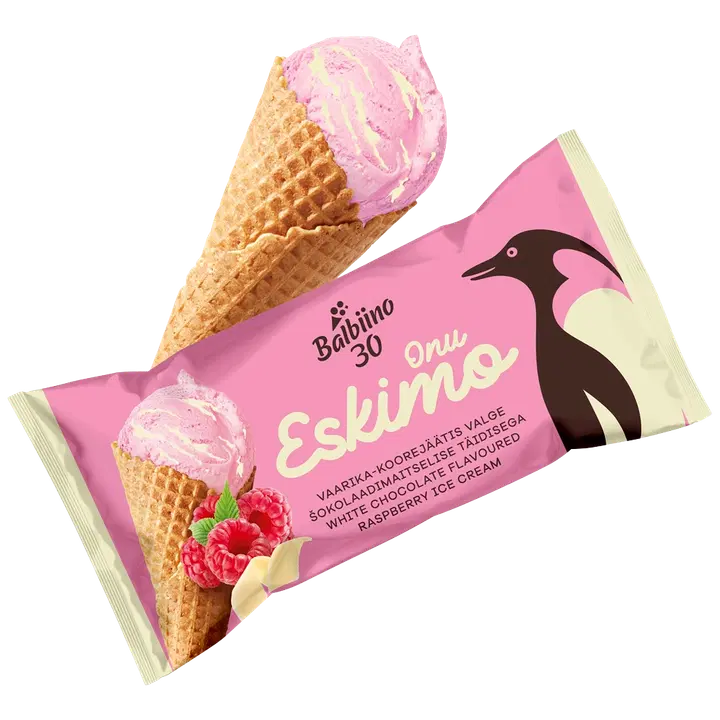 Onu Eskimo Vaarika-Koorejäätis Valge šokolaadimaitselise täidisega 165ml/84 g