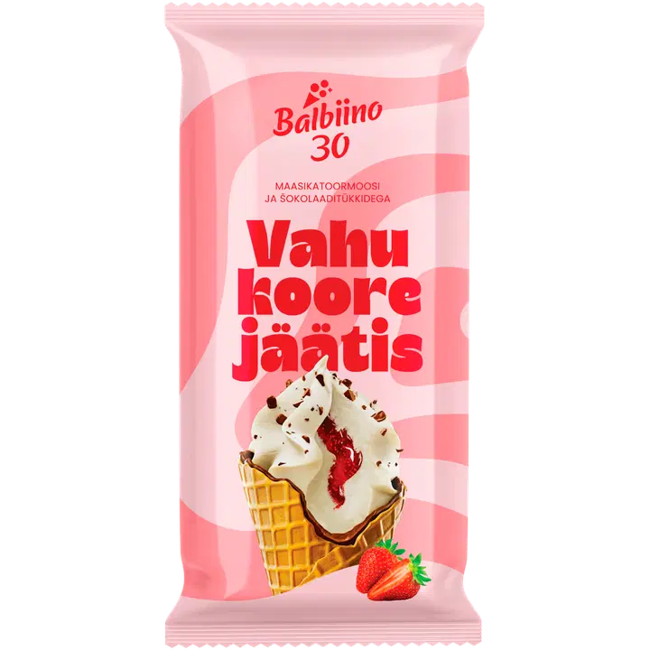 Balbiino Vahukoorejäätis Maasikatoormoosi ja piimašokolaaditükkidega 165ml/94 g