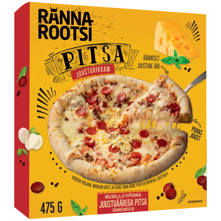 Rannarootsi Juustuäärega Pitsa Mozzarella ja Pepperoniga 475 g