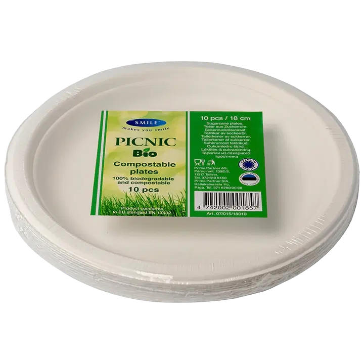 Smile taldrik Picnic Bio 18cm valge 10tk suhkruroog