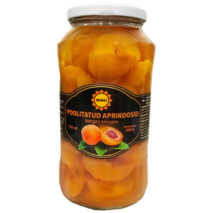 Minu aprikoosid poolitatud siirupis 660gr/330gr