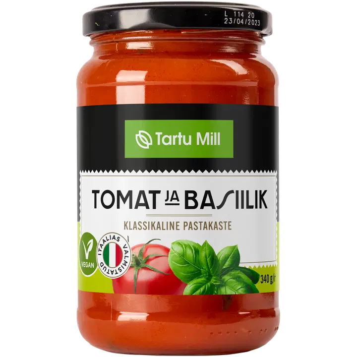 Tartu Mill tomato & basil pastakaste 340g, vegan, gluteenivaba, laktoosivaba