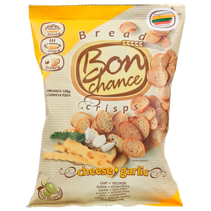 Bon Chance küüslaugu-juustumaitselised leivakrõpsud 120 g