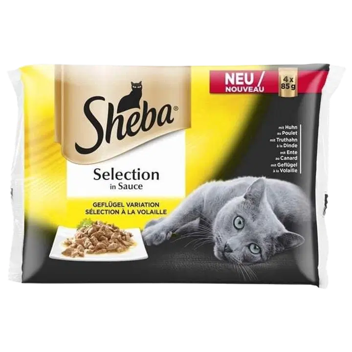 Sheba kiisueine Select Slices linnulihavalik kastmes, 4-pakk,4 x 85 g