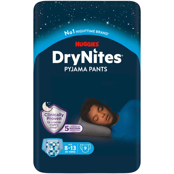 Huggies püksmähkmed Dry Nites Boy 30-48 kg, 9 tk