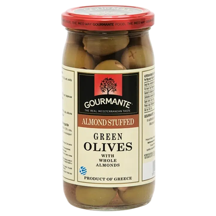 Gourmante rohelised oliivid mandlitäidisega 360/210 g
