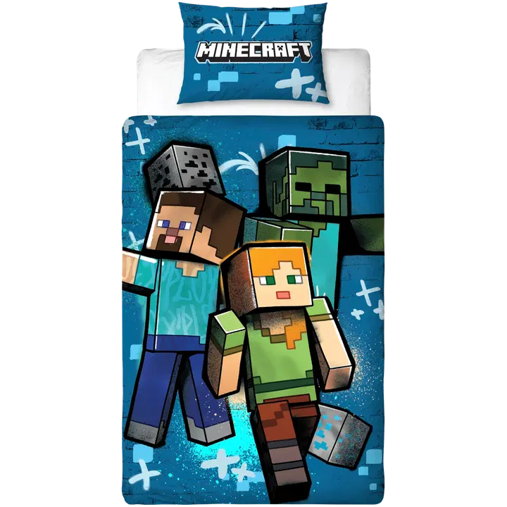 Laste voodipesukomplekt minecraft 150x210+50x60 sinine