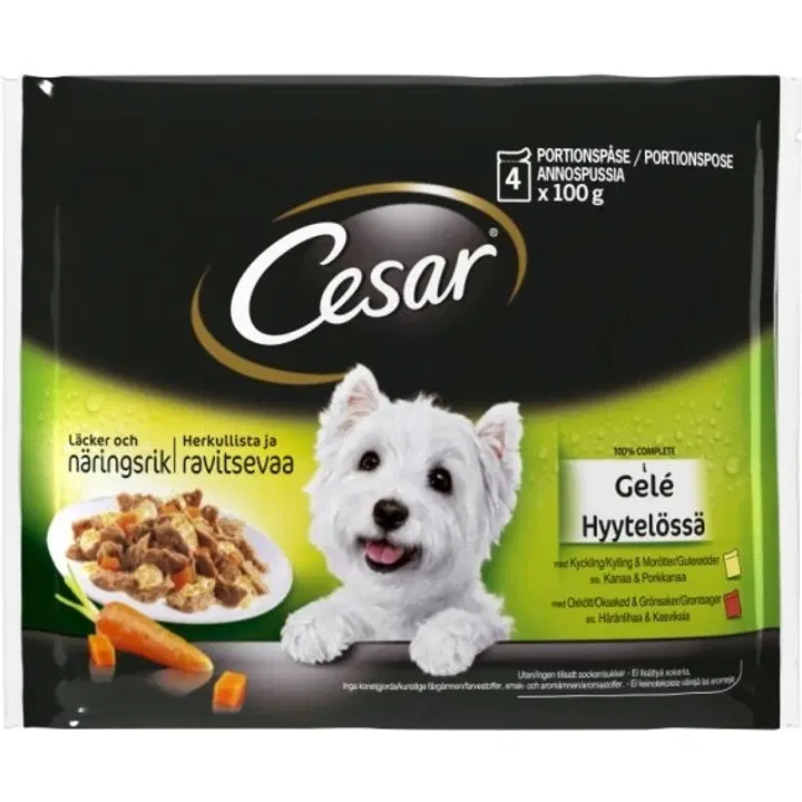 CESAR Eine koertele kana & porgandi, veise & köögivilja 4x100g
