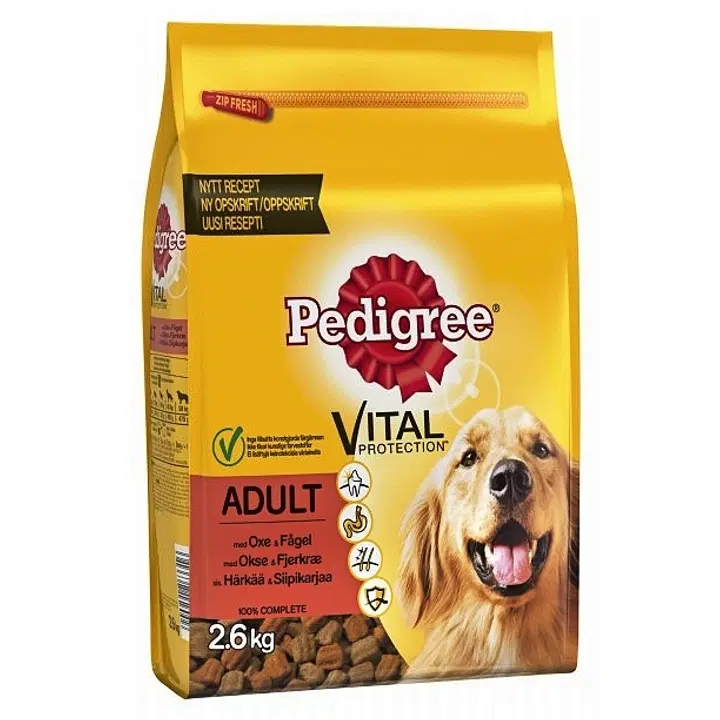 Täissööt koertele härja- ja linnulihaga  täiskasvanud koertele 2,6 kg
