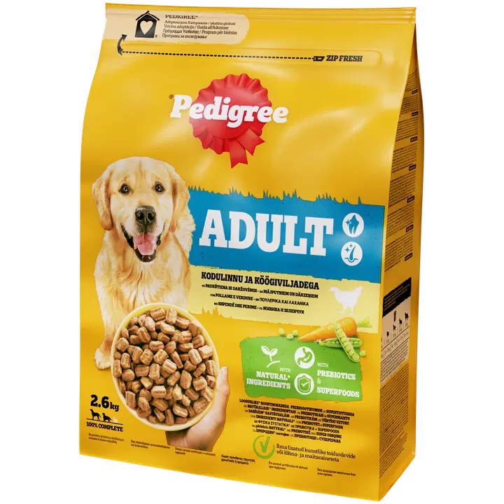 Pedigree kuivtoit Adult, kodulinnu ja köögiviljadega , 2.6kg
