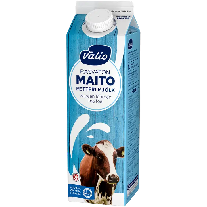 Valio vapaan lehmän rasvaton maito 1 l